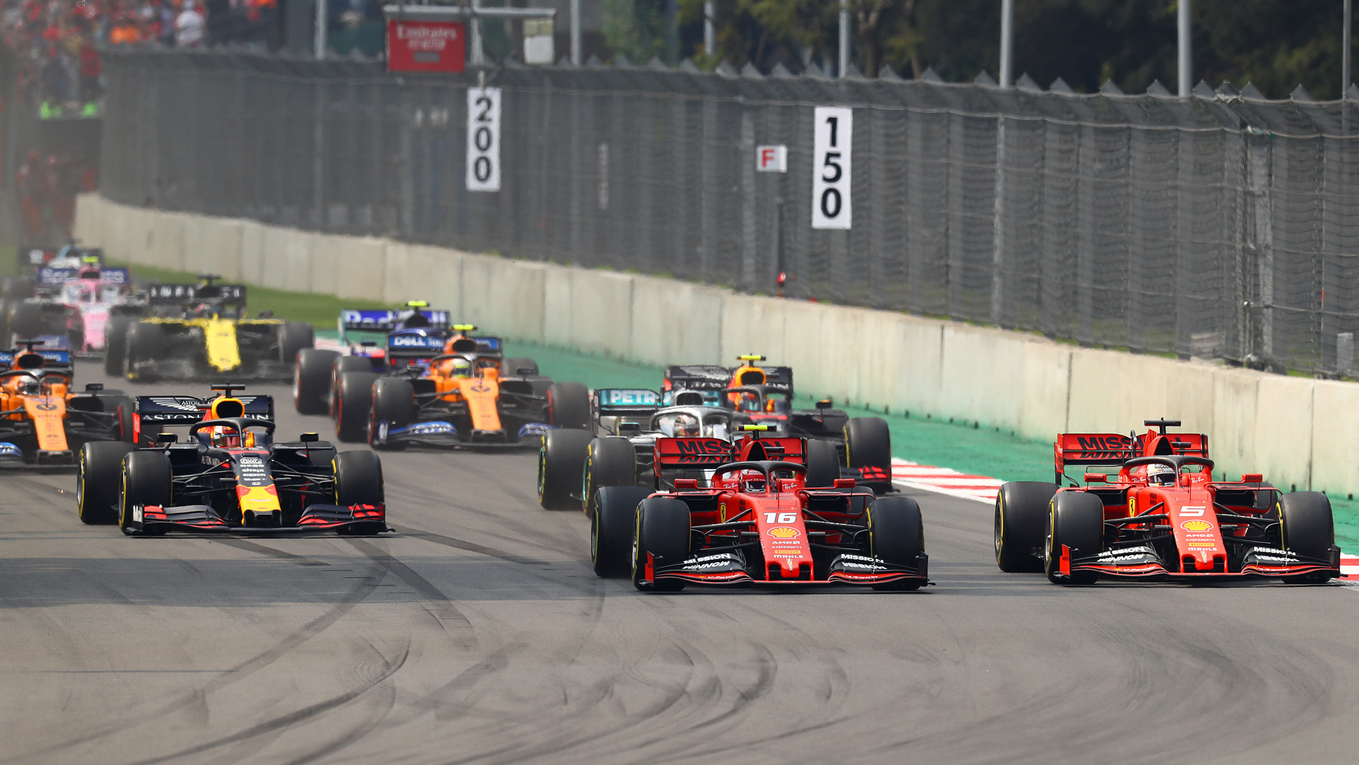 Sebastian Vettel, Charles Leclerc and Max Verstappen